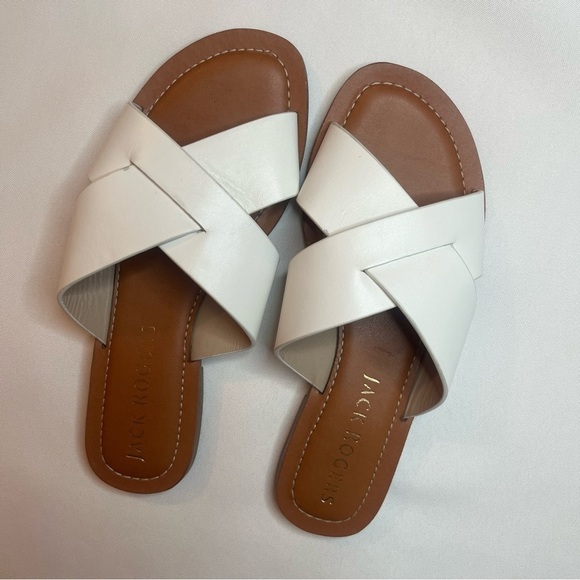 Jack Rogers Classic White Leather Sloane Slotted X Band Slip On Sandals Size 6M - Picture 2 of 16